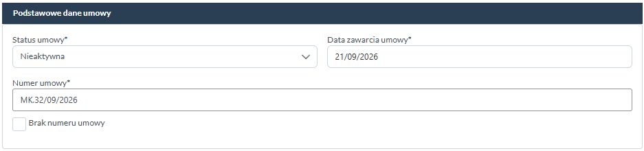 Status umowy zmieniony na Nieaktywna